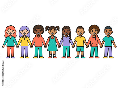 Colorful paper garland of children holding hands representing unity and diversity