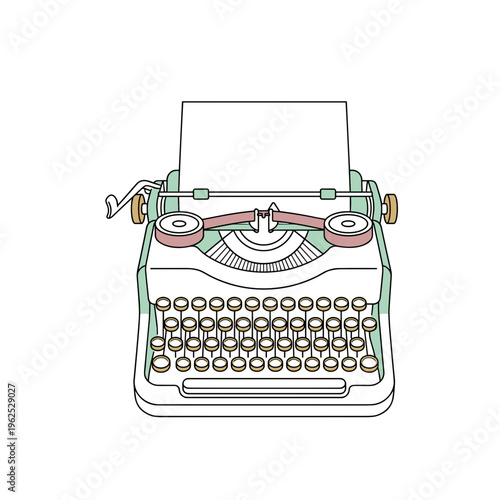 Vintage typewriter illustration with a minimalist design on a white background