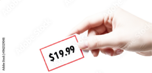 Halftone Price Tag in Hand Background | $19.99 Pricing & Ecommerce Promotion Concept