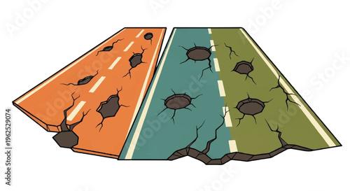 Roadways with damage vector illustration