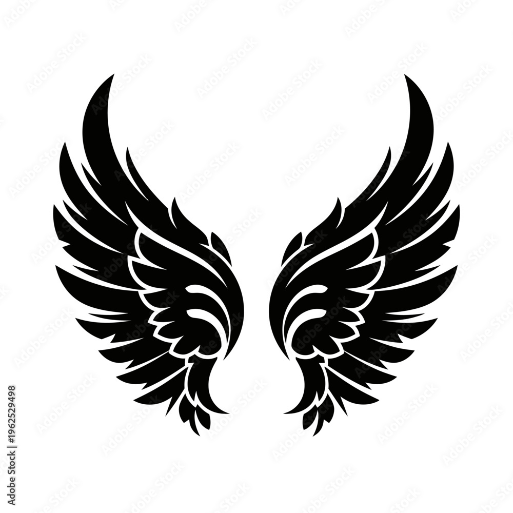 Obraz premium Black Angel Wings Silhouette Vector Illustration