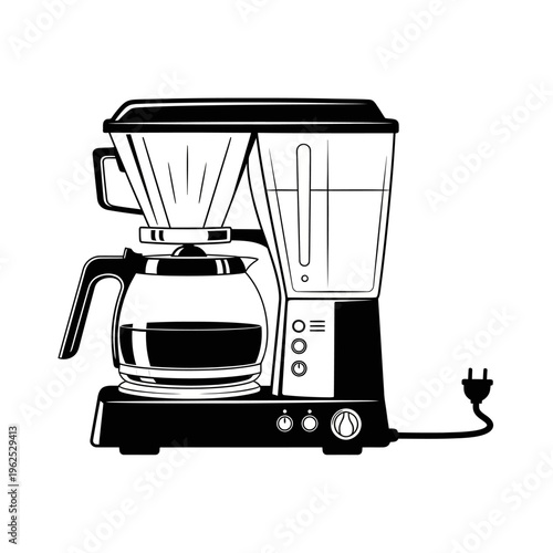 Black and White Vector Illustration of a Modern Drip Coffee Maker