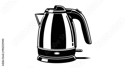 Black and White Vector Illustration of a Modern Electric Kettle