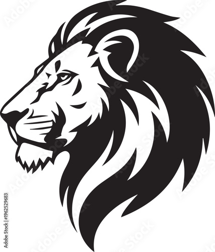 Black lion head, majestic mane, vector illustration, wildlife symbol