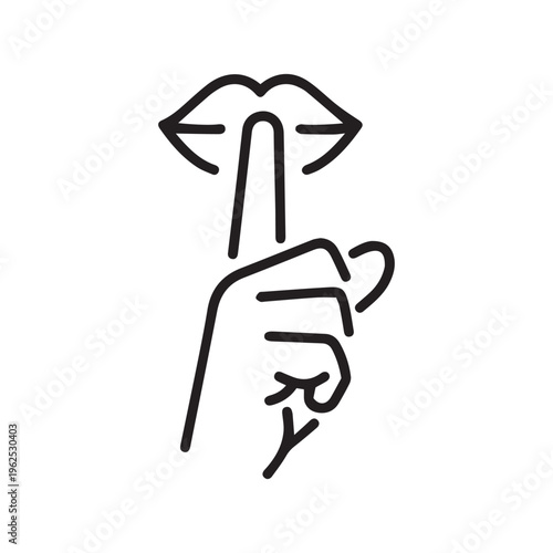  Please do quite pssst icon. Woman lips with finger showing silence sign. Do not disturb can be used for library infographic symbol. Editable vector illustration. Design on white background 