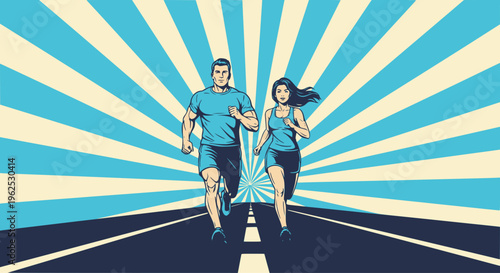 Running man and woman, isolated vector silhouettes. Run, front view. Silhouettes of athletic looking male and female runners running. Transparent background EPS version.