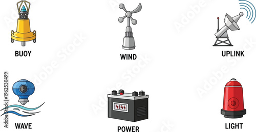 Canvas Print Collection of marine and weather-related icons including buoy wind turbine uplin