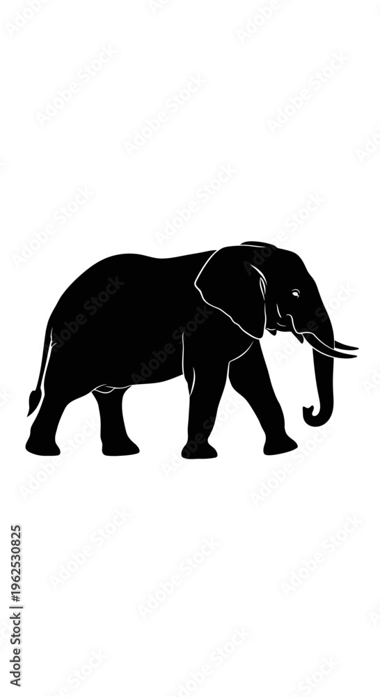 Fototapeta premium Black Elephant Silhouette Isolated on White Background