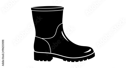 Black Rubber Rain Boot Icon Vector Illustration