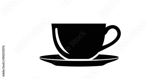 Black Silhouette Coffee Cup Icon on White Background