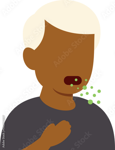 Person experiencing a cough while spreading sickness and respiratory droplets