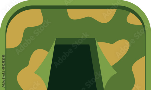 Military camouflage tent or bunker opening for soldiers and army operations