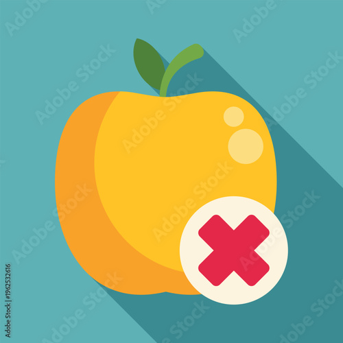 Flat design illustration showing food prohibition, rejection, or gmo