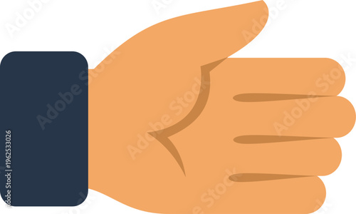 Flat design illustration of a human hand with palm facing sideways in a gesture position