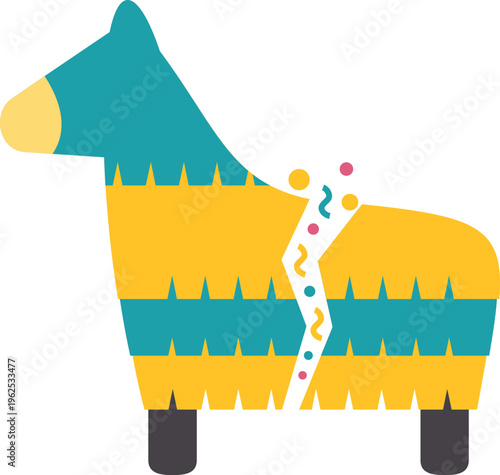 Bright festive illustration of a colorful broken pinata releasing confetti and happiness