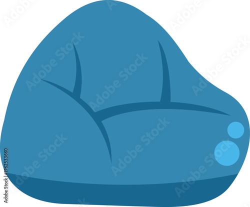 Minimalist flat design illustration of a cozy blue bean bag chair on white background