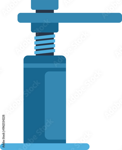 Detailed blue illustration of a mechanical screw jack used for lifting and support purposes