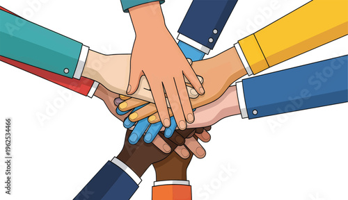 Hands joining together in unity collaboration teamwork diversity and cooperation concept