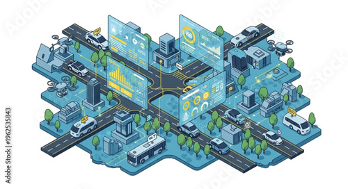 Futuristic Smart City Intersection with Autonomous Vehicles and Advanced Technology.