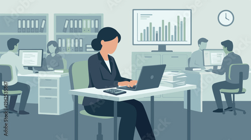 Business professionals working productively in a modern office environment