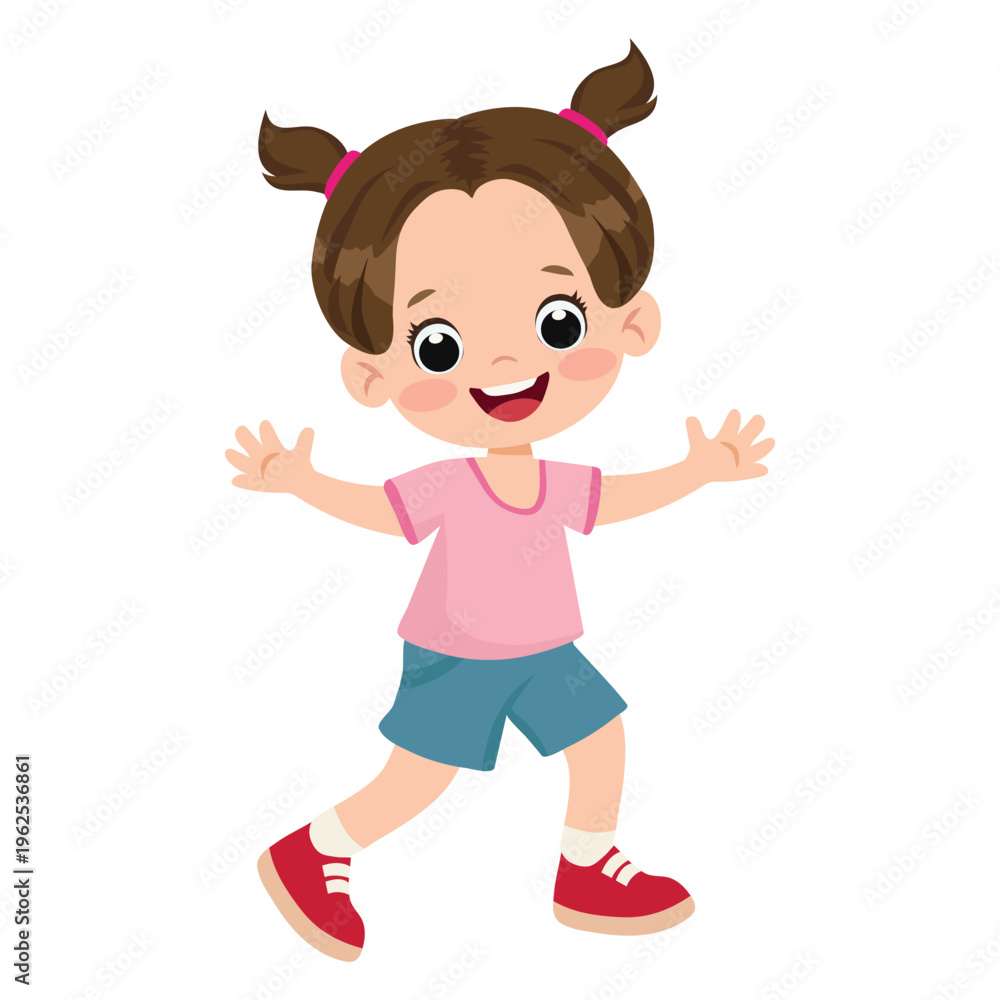 Fototapeta premium Cute little girl vector cartoon illustration