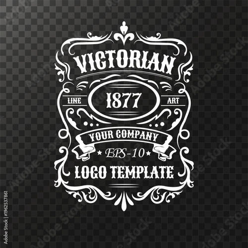 Vintage ornate antique rectangular elegant luxury typographic victorian style logo for your business, shop sign, label, whiskey, rum, beer, scotch, vodka, cognac, bakery etc