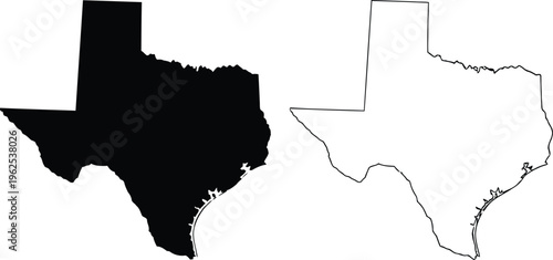 A graphic illustration showing the outline of the state of texas in both solid and linear styles Vector