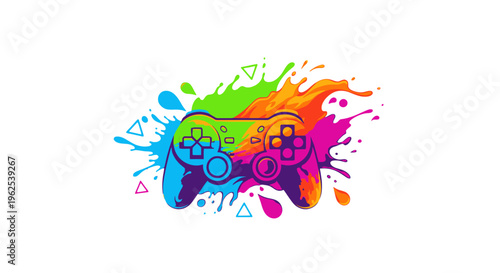 Colorful video game controller logo design.