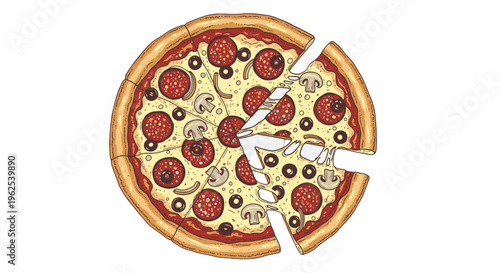 Delicious pizza with melted cheese and toppings.