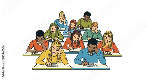 Students focused on examinations studying learning education concept