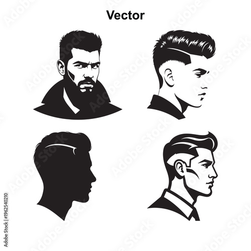 Four different styles of mens haircuts and facial hair designs