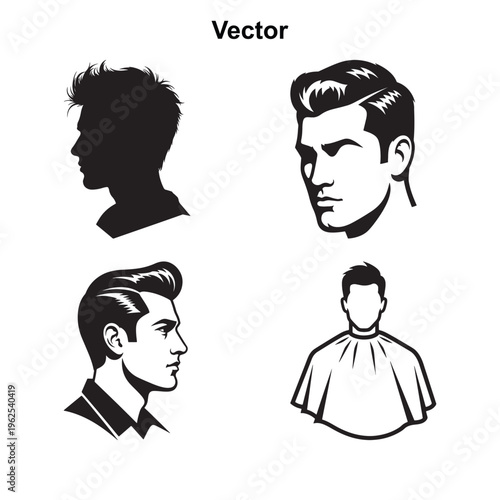 Black and white male hairstyles for barbershop salon branding design