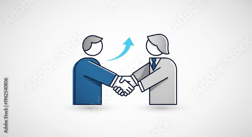 Business Deal - Two People Shaking Hands with Arrow Above.