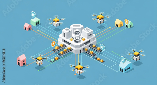 Decentralized Network of Autonomous Drones Connecting Smart Homes to Central Hub.