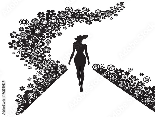 Stunning runway of flowers silhouette with cascading floral pathway