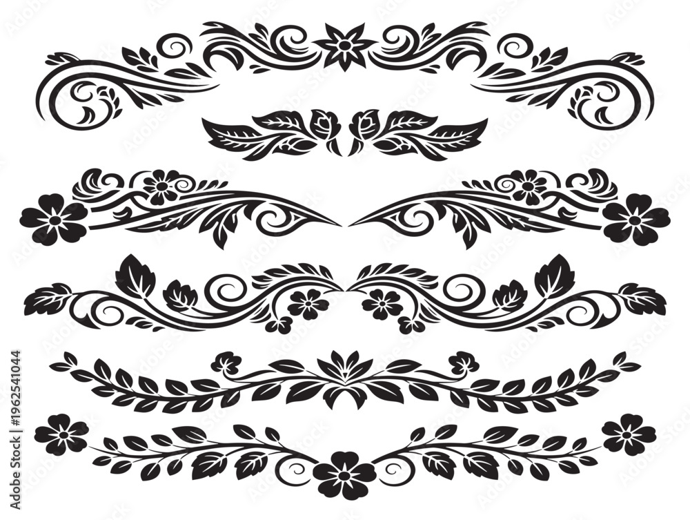 Fototapeta premium Versatile floral borders set silhouette with multiple decorative edge options