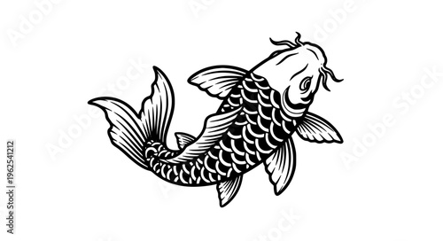 Koi fish tattoo vector illustration with flowing Japanese style design isolated on white background