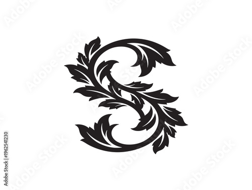 Artistic leaf swirl monogram silhouette for personalized initial designs