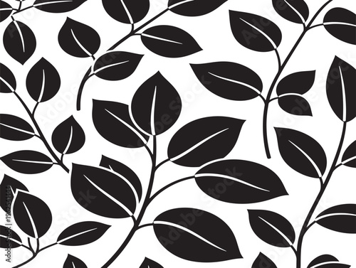 Eye catching leaf and stem pattern silhouette with organic flowing botanical shapes