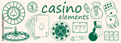 Hand drawn Different casino Set . vector sketch casino Set . vintage casino art .vector illustration