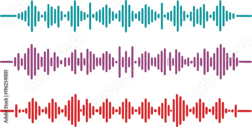 Colorful sound wave patterns in teal purple and red sound waves audio waves waveform