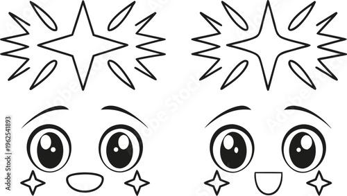 Manga style cartoon eyes and starburst expressions