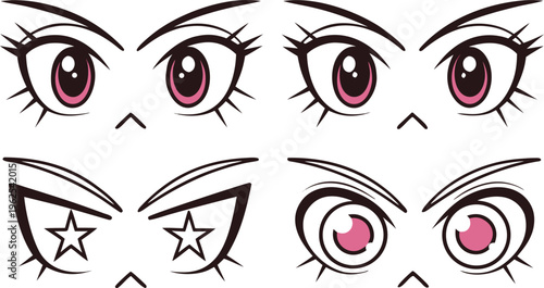 Manga style anime eyes with various expressions facial expressions pink eyes