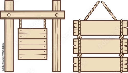 Wooden signs on ropes signboard hanging sign wooden post