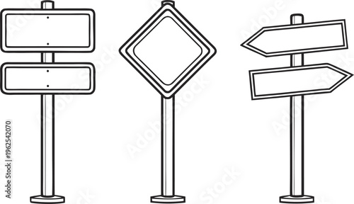 Hand drawn road signs on poles with blank labels