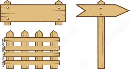 Wooden signboard and fence wooden fence direction sign