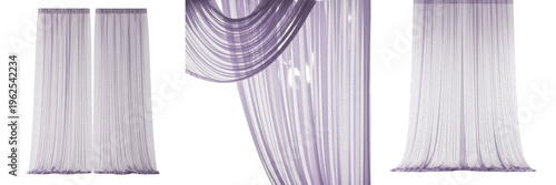 Εκτύπωση καμβά Set of elegant lavender purple sheer tulle curtains with soft drapes isolated on