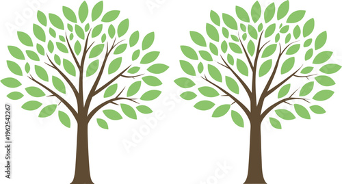 Two cartoon trees with green leaves and brown trunks on white background