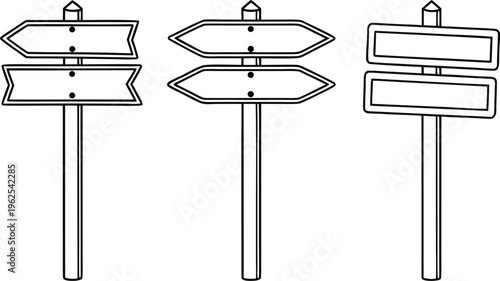 Hand drawn blank road signs on posts direction signs blank signs