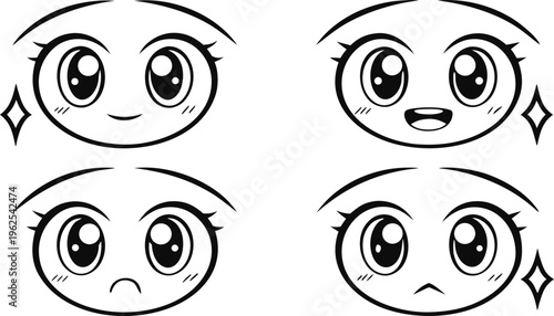 Manga style anime eyes with various expressions facial expressions cartoon